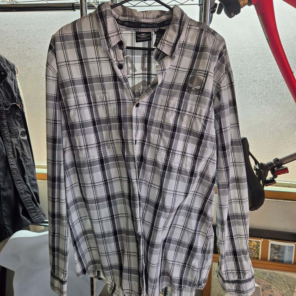 Harley-Davidson Plaid Long Sleeve Button Shirt XL Black White